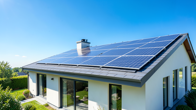 systeme solaire autoconsommation installé sur le toit d'une habitation moderne