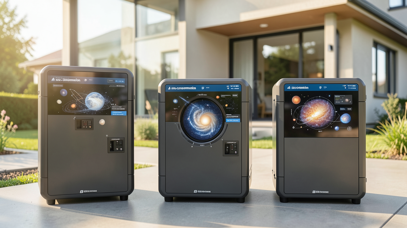 système solaire autoconsommation présentant trois types d'installations : panneau photovoltaïque standard, système avec batterie de stockage et installation hybride solaire thermique