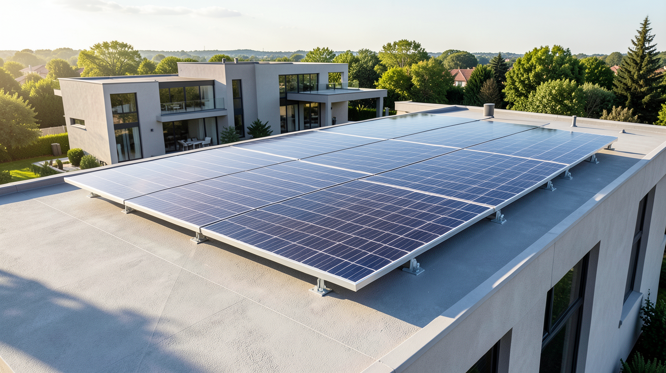 système solaire combiné photovoltaïque installé sur la toiture d'une maison moderne