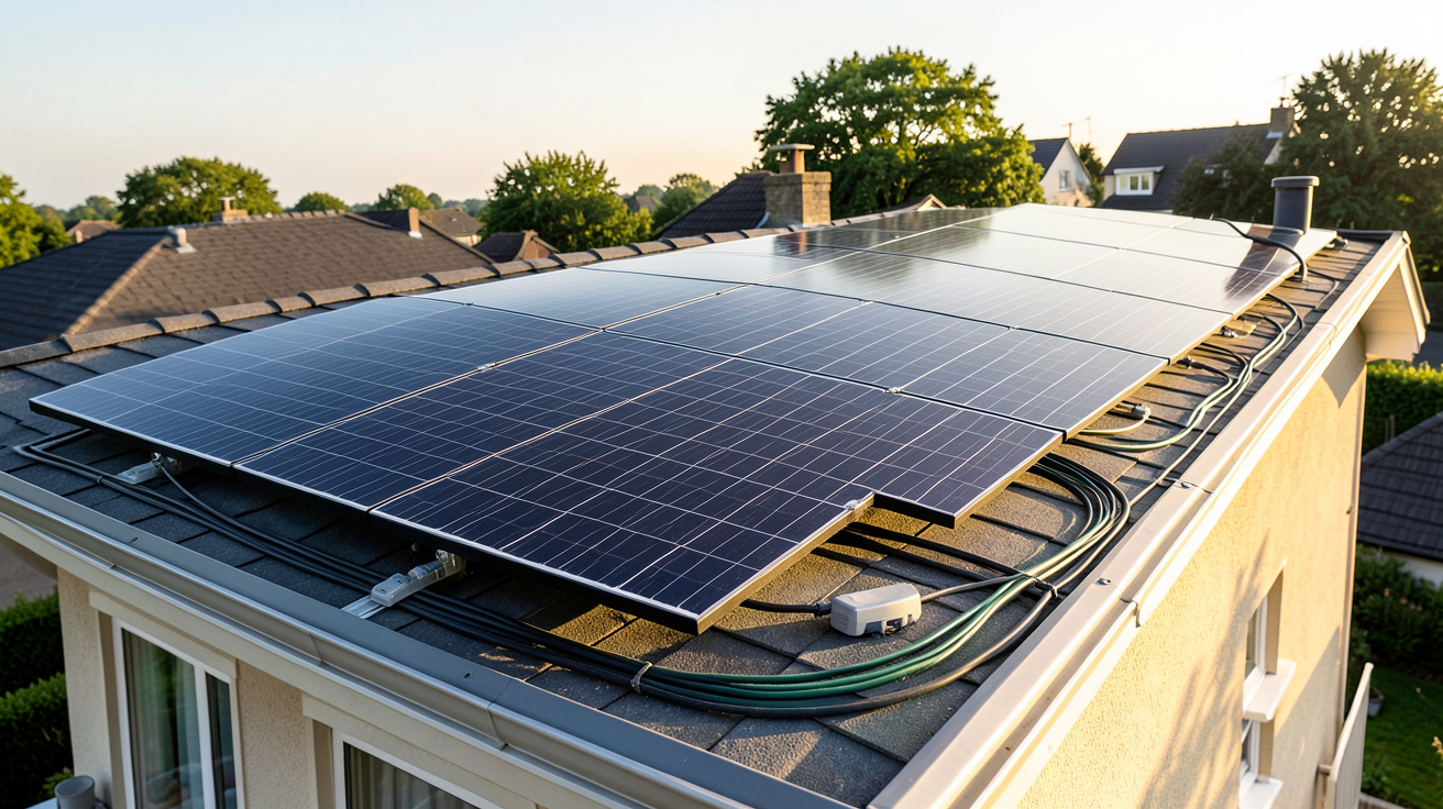 système solaire photovoltaïque installé sur le toit d'une maison individuelle illustrant les étapes clés d'un projet solaire