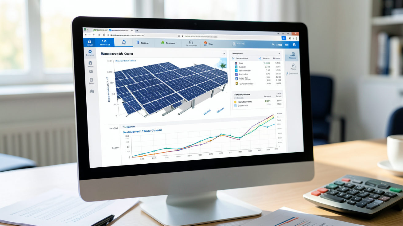 système solaire photovoltaïque simulation de rentabilité affichée sur écran d'ordinateur