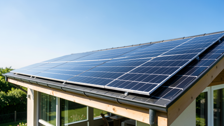 système solaire photovoltaïque installé sur le toit d'une maison écologique