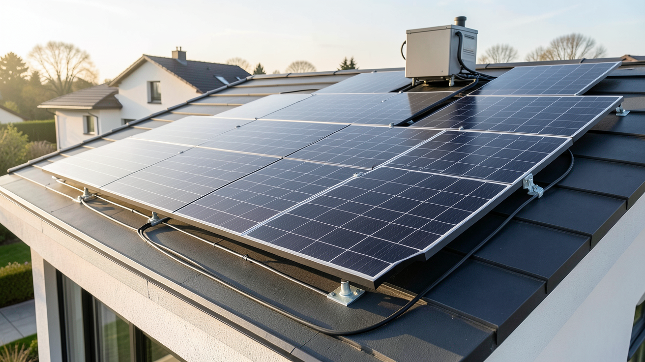 système solaire pour maison avec kit photovoltaïque installé sur un toit moderne