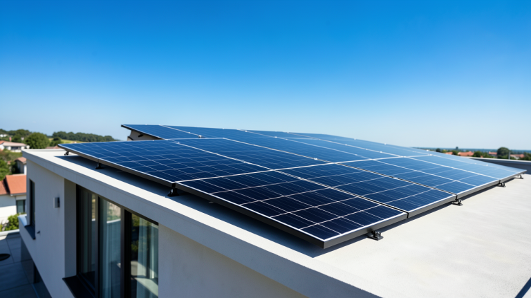 système solaire pour maison installé sur un toit-terrasse moderne