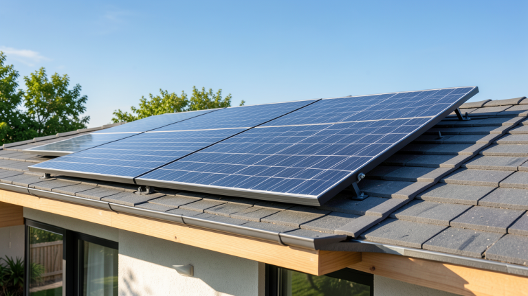 systovi panneau solaire installé sur le toit d'une maison écologique moderne
