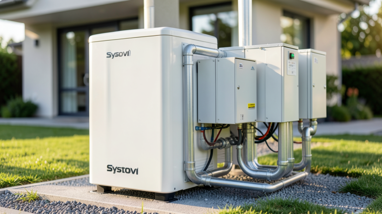 systovi prix installation complète de pompe à chaleur air-air Systovi avec unités intérieures et extérieures dans un jardin résidentiel