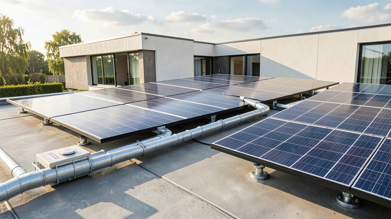 systovi r volt fonctionnement aérovoltaïque système installé sur toit de maison moderne