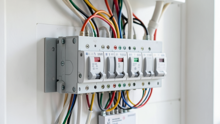 tableau electrique panneau photovoltaique avec disjoncteurs et câblage propre
