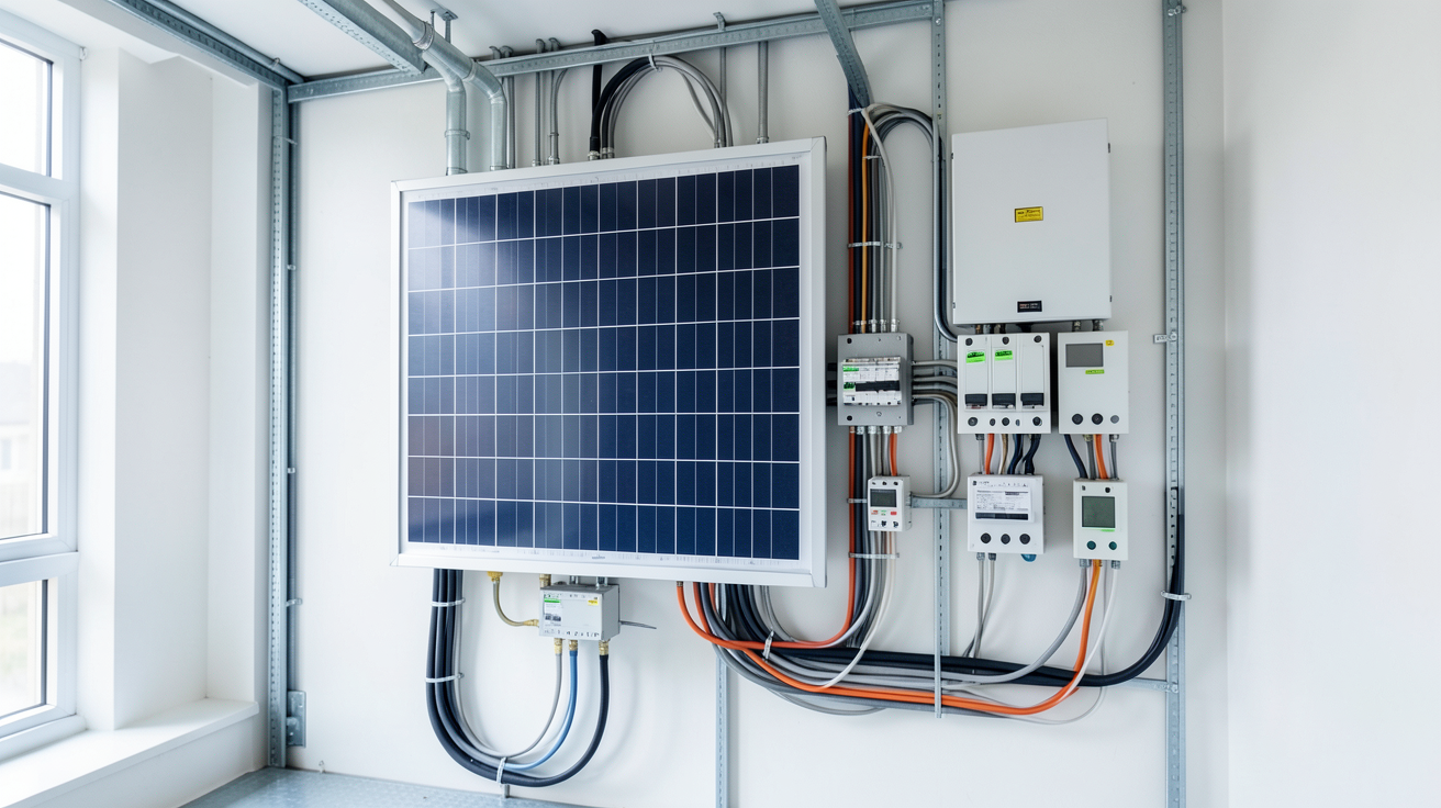 tableau électrique photovoltaïque moderne affichant les différents types de composants pour une installation solaire
