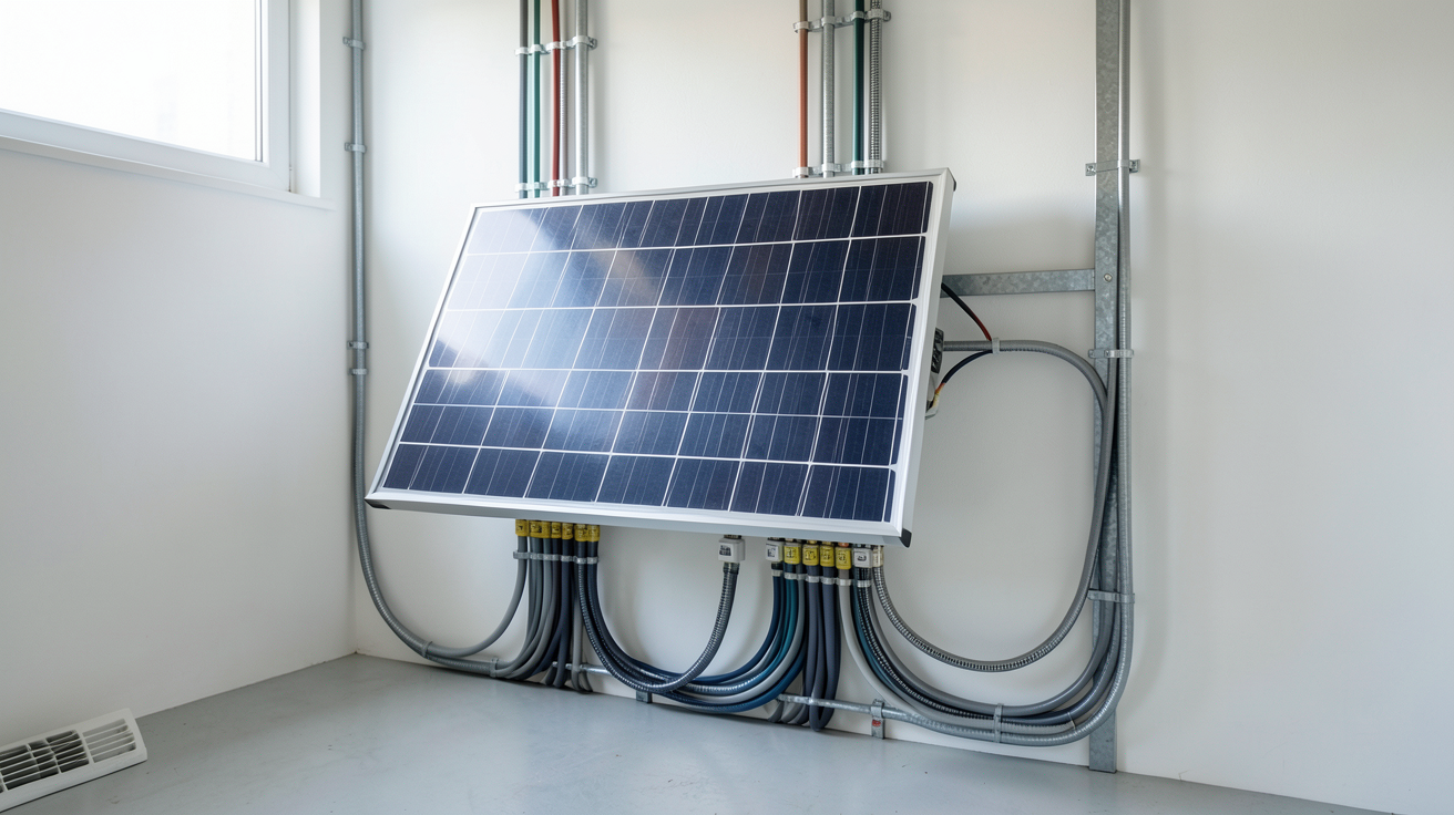 tableau électrique photovoltaïque installé dans un local technique lors des étapes d'installation