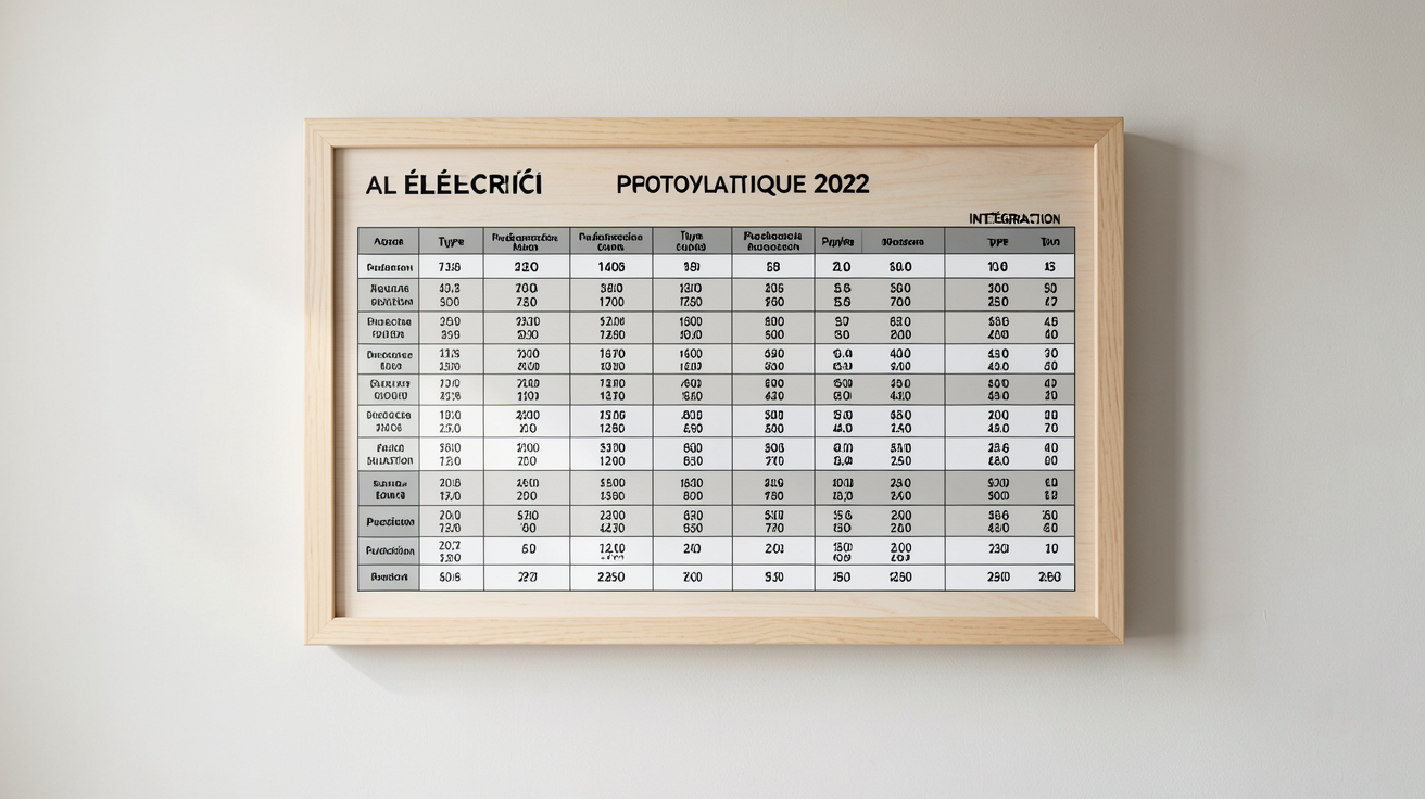 tarif achat électricité photovoltaïque 2022 : grille complète par puissance et type d'intégration affichée sur un tableau professionnel