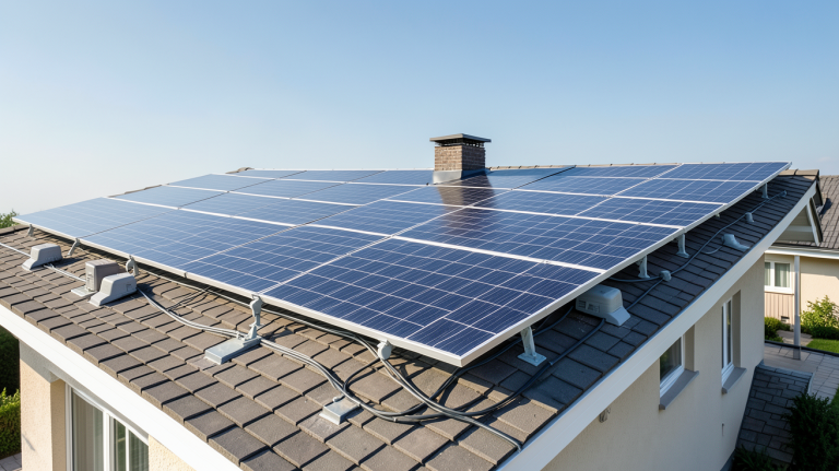 tarif achat électricité photovoltaïque 2022 : panneaux solaires installés sur le toit d'une maison