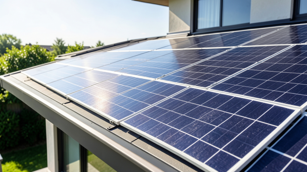 tarif achat electricité photovoltaique illustré par des panneaux solaires sur une toiture moderne