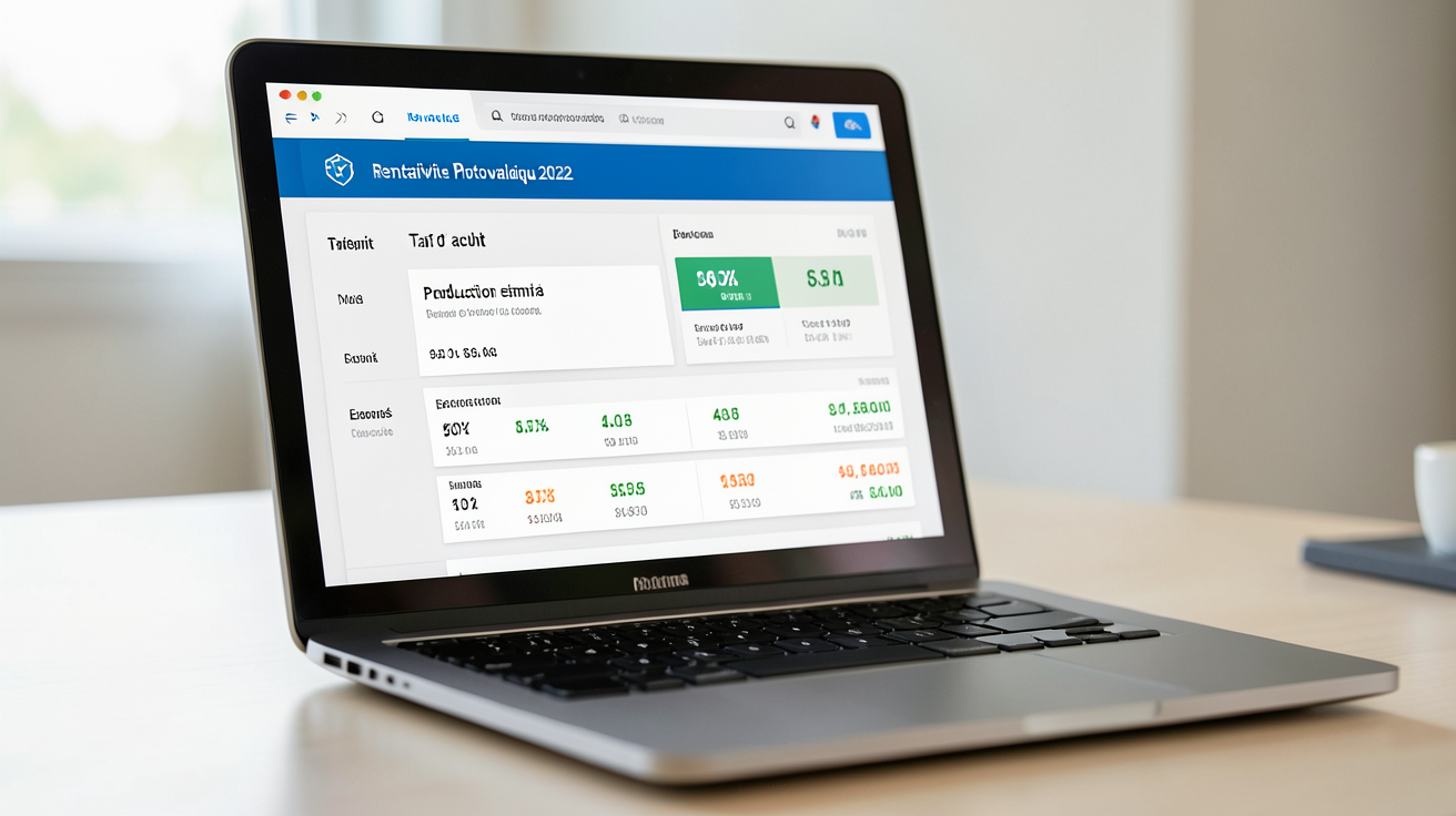 tarif d'achat photovoltaïque 2022 calculateur de rentabilité affiché sur écran d'ordinateur