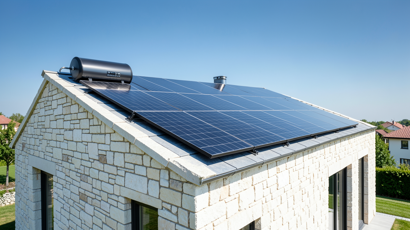 tarif chauffe-eau solaire : chauffe-eau solaire thermique installé sur le toit d'une maison moderne