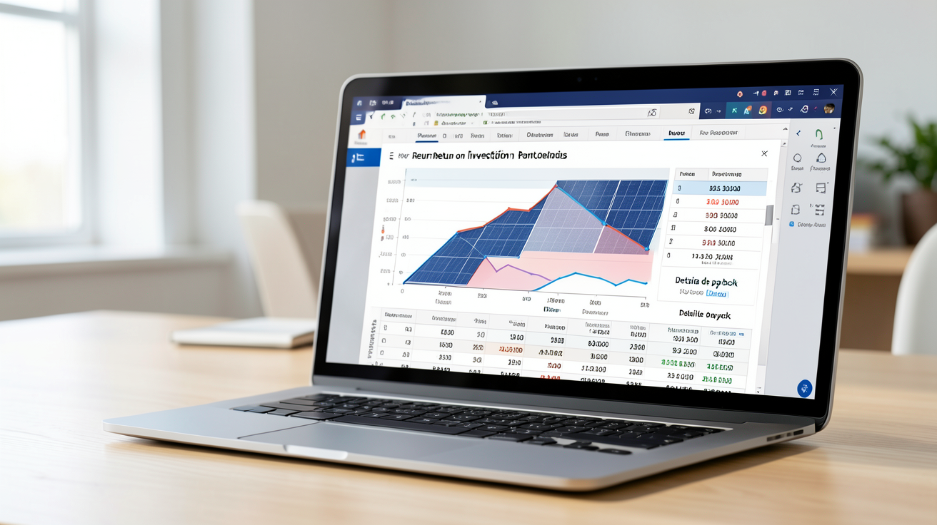 tarif panneau photovoltaïque : tableau Excel ou graphique professionnel affichant le retour sur investissement et le délai de payback