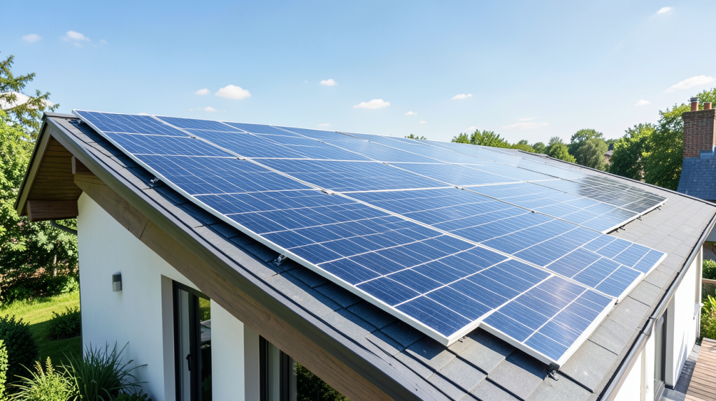 tarif panneaux photovoltaique installés sur le toit d'une maison moderne et écologique