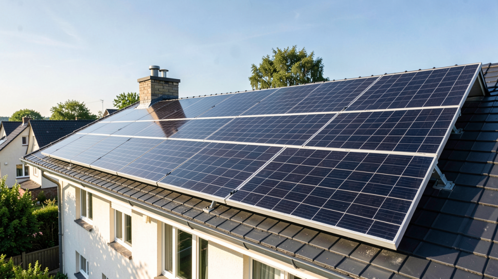 tarif photovoltaïque installation de panneaux solaires sur toit de maison individuelle