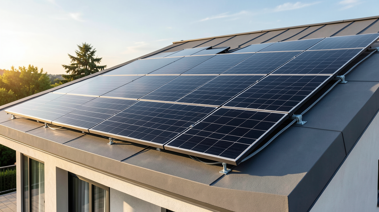 terreal photovoltaique gamme Solterre PV installé sur le toit d'une maison moderne