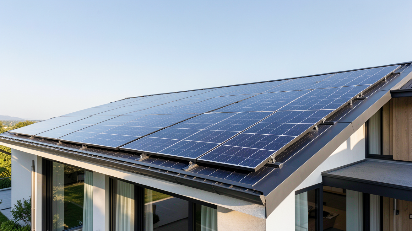 terreal solaire toit équipé de panneaux solaires Terreal sur une maison contemporaine