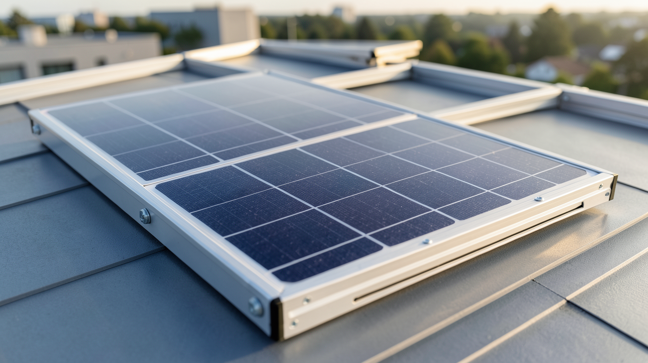 tesla panneau solaire montrant les caractéristiques techniques avec les cellules photovoltaïques et le cadre en aluminium