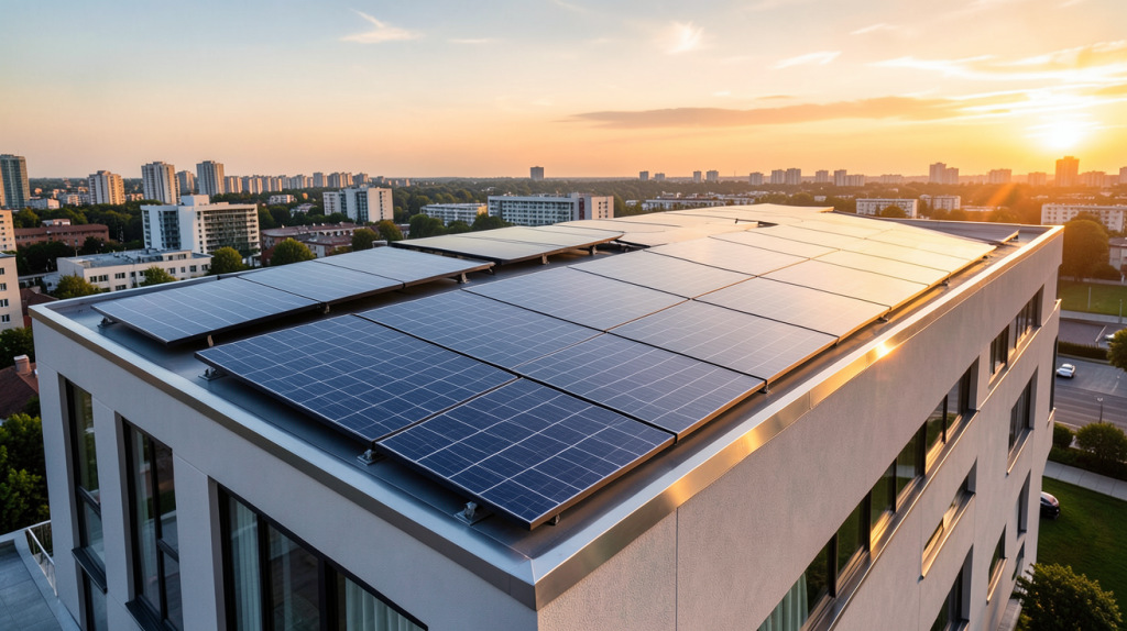 tesla panneau solaire installé sur le toit d'une maison urbaine moderne