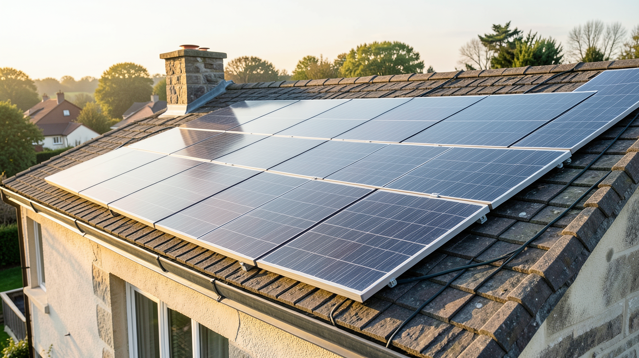 test achat achat groupé panneaux photovoltaïques installés sur le toit d'une maison résidentielle
