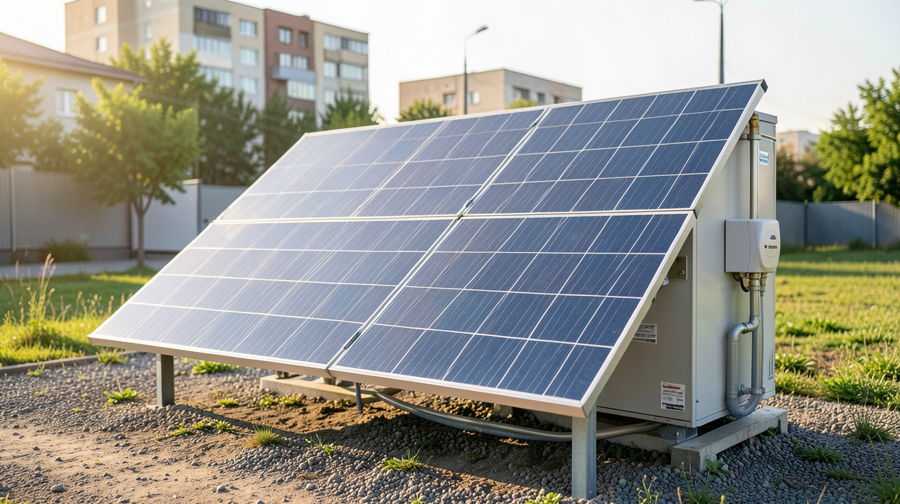 thermodynamique solaire : chauffe-eau solaire thermodynamique installé en extérieur avec panneau thermique et pompe à chaleur