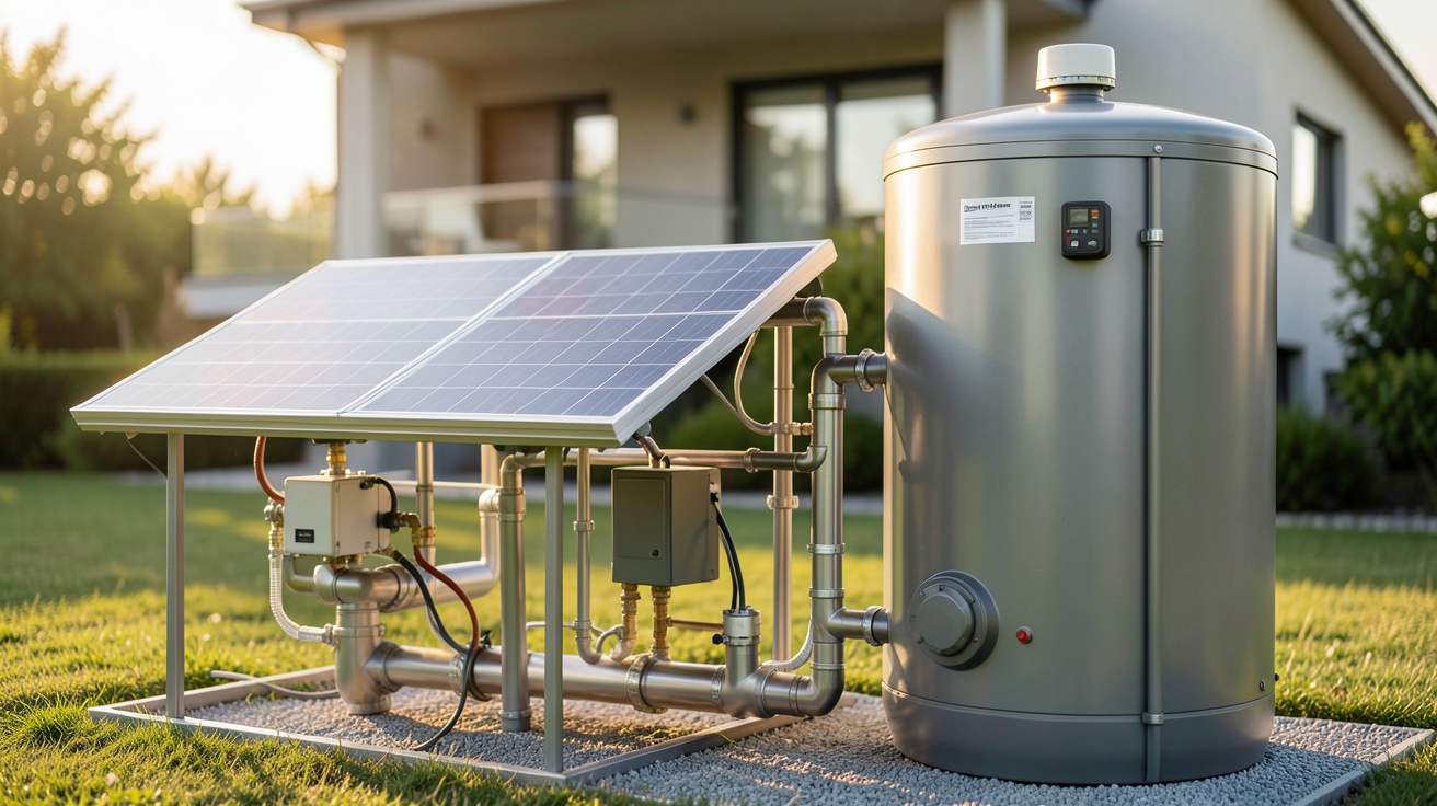 thermodynamique solaire : système hybride de production d'eau chaude sanitaire avec panneaux solaires thermodynamiques et ballon de stockage