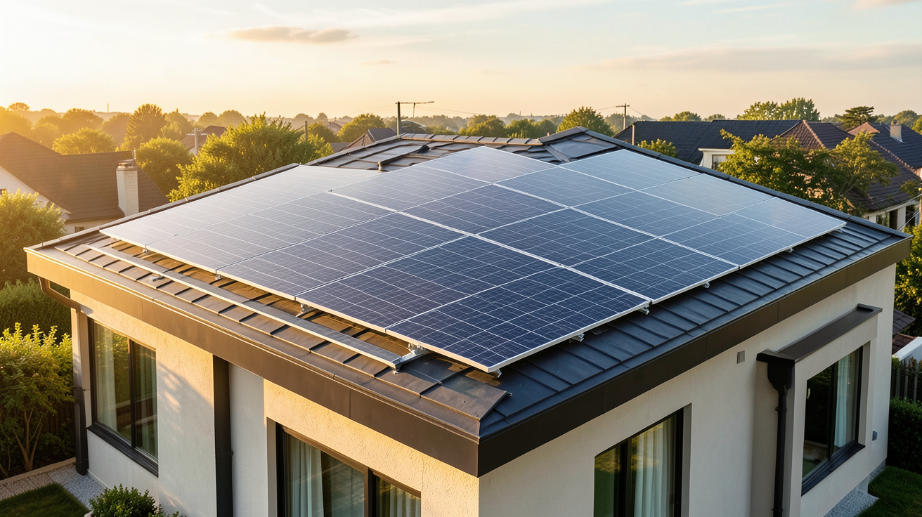 toit photovoltaïque avec panneaux solaires sur une maison moderne illustrant les facteurs influençant le prix