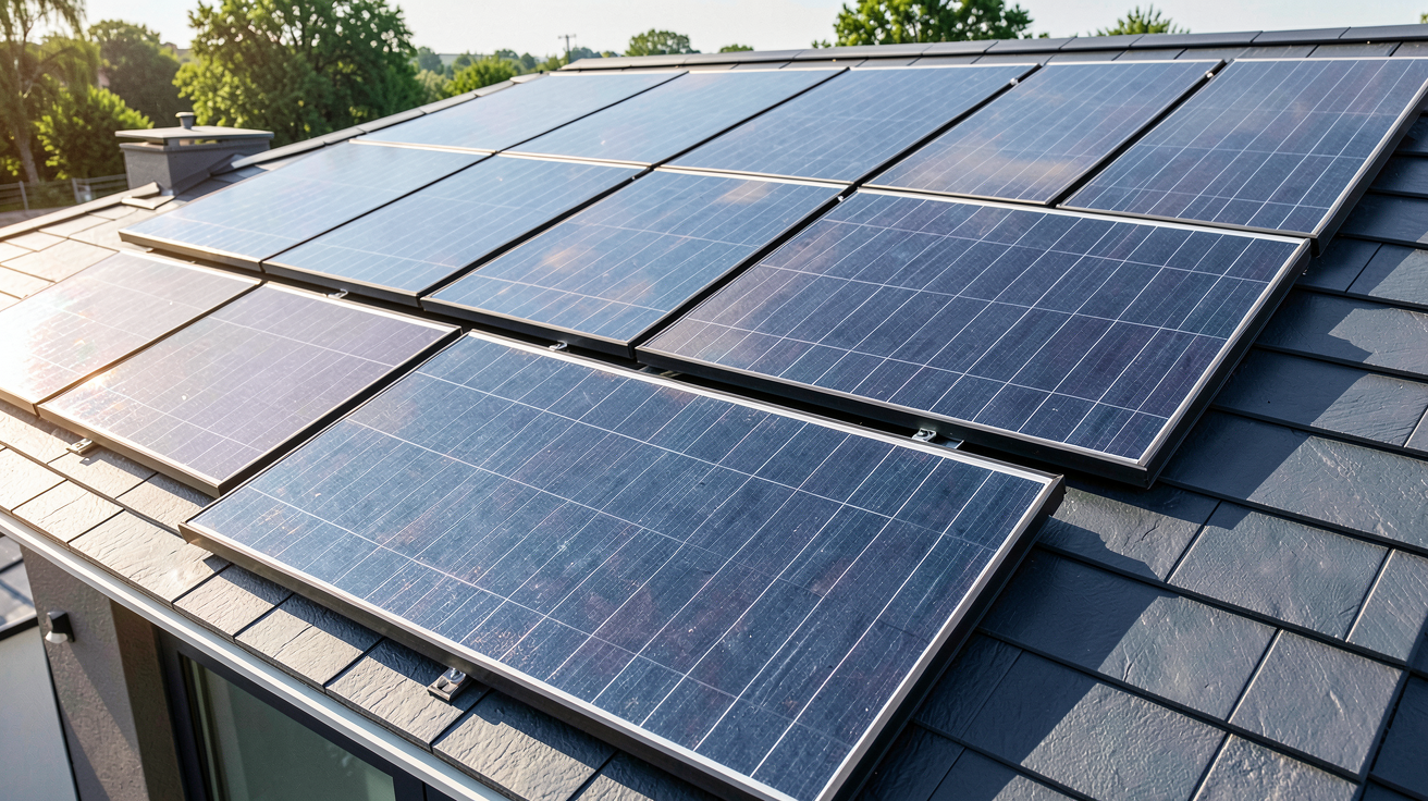 toit solaire comparant des panneaux photovoltaïques classiques et des tuiles solaires esthétiques