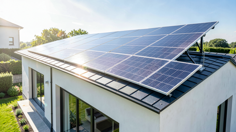 toit solaire avec panneaux photovoltaïques installés sur une maison moderne