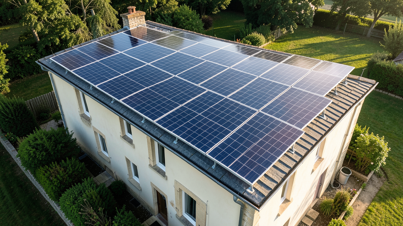 toit solaire Tesla (Solar Roof) installé sur une maison individuelle en France, illustrant le coût d'acquisition et d'installation