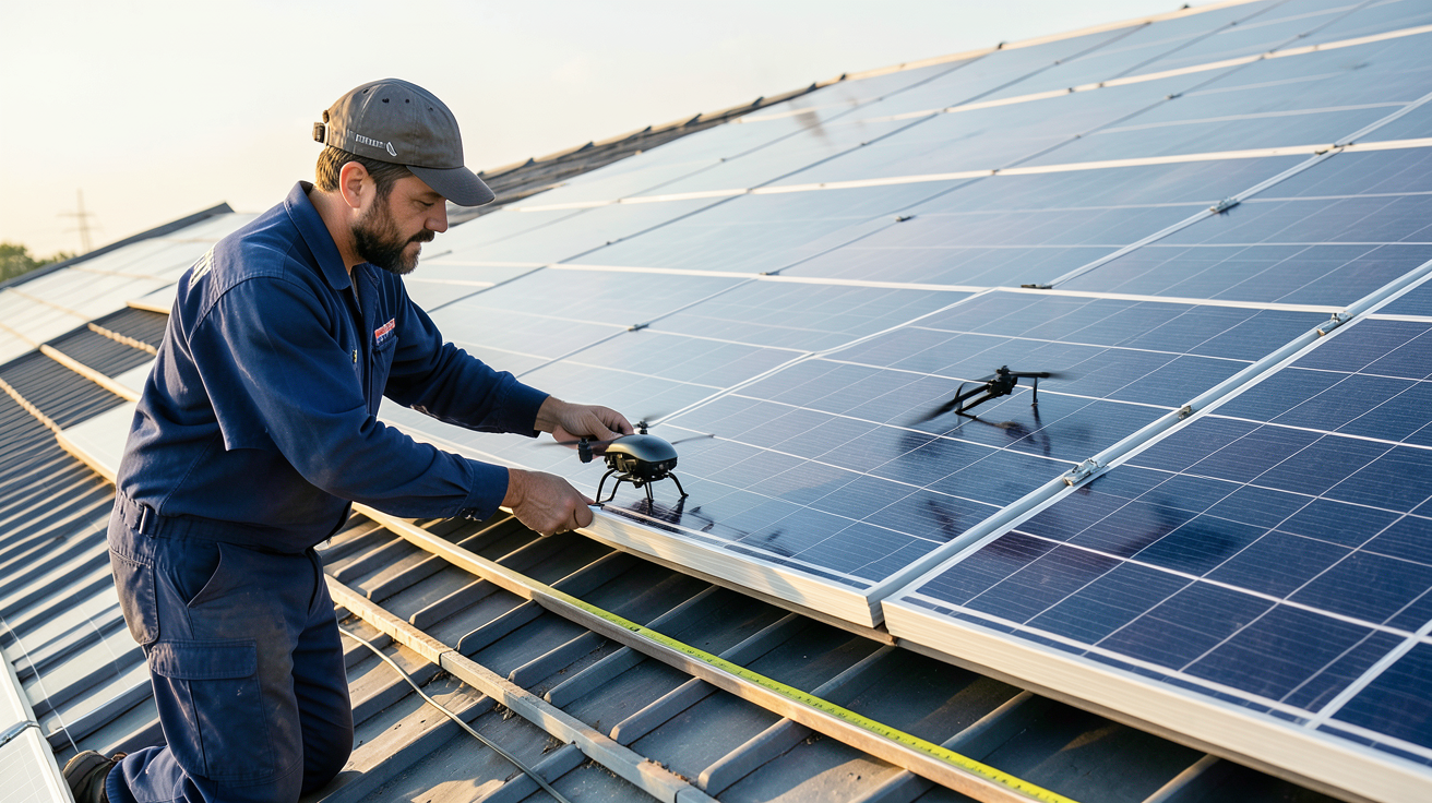 toiture en panneau solaire évaluée par un technicien pour vérifier sa compatibilité