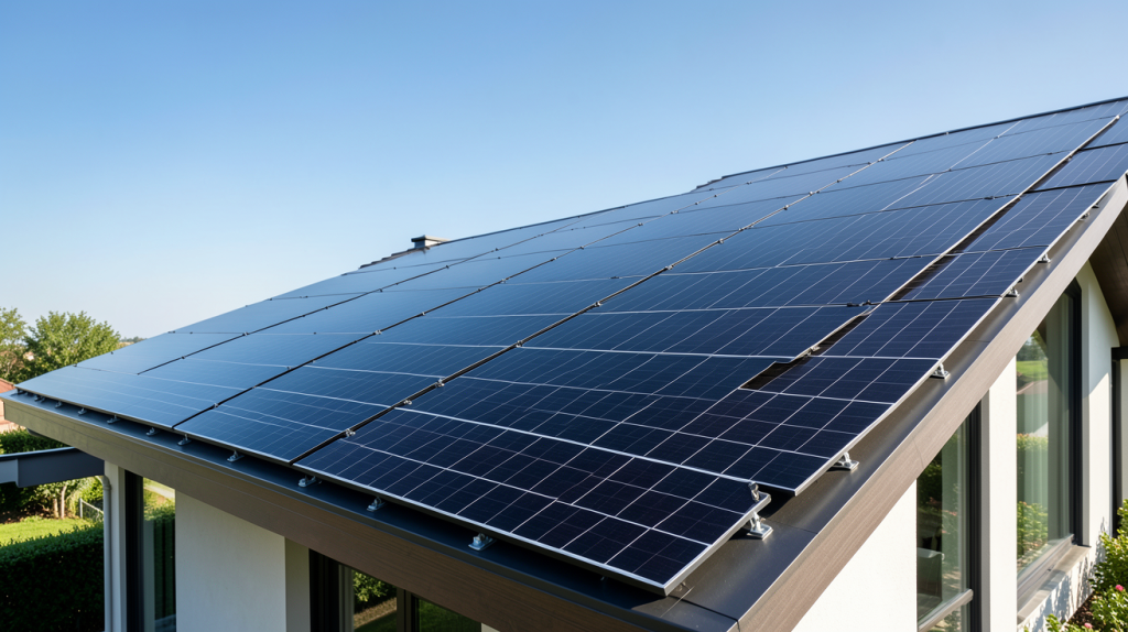 toiture en panneau solaire installée sur une maison contemporaine moderne