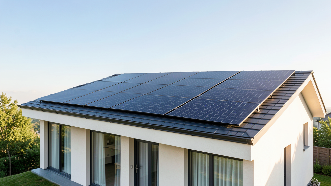 toiture panneau solaire installée sur une maison moderne avec une lumière naturelle