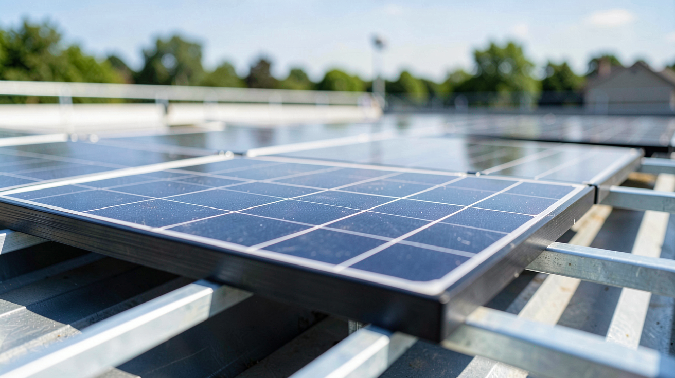 toiture photovoltaïque montrant les panneaux solaires et les systèmes de fixation essentiels sur un toit
