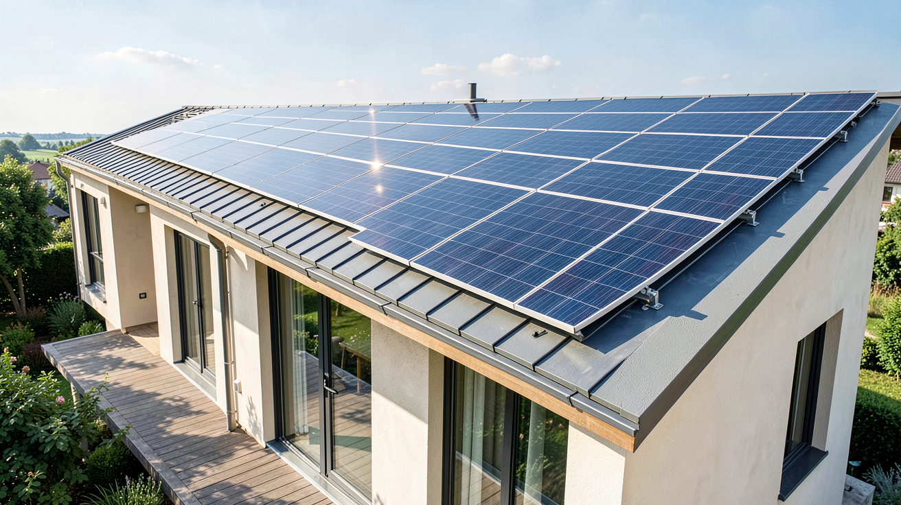 toiture photovoltaique installée sur le toit d'une maison moderne