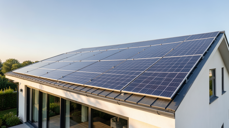 toiture photovoltaïque prix m2 sur une maison contemporaine avec installation de panneaux solaires