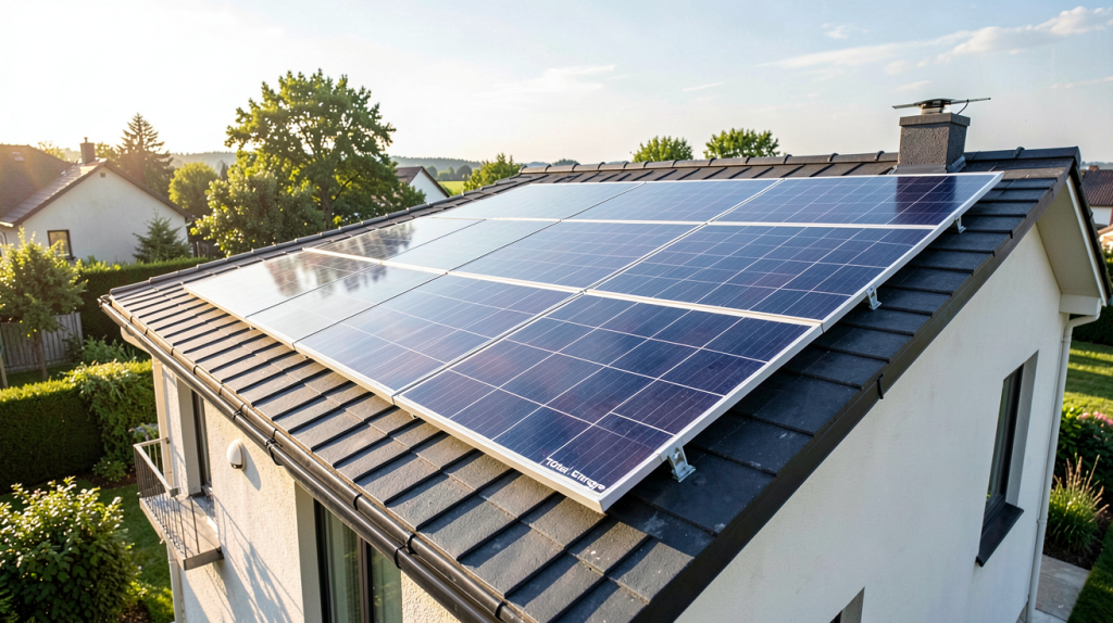 total energie panneau photovoltaique installé sur le toit d'une maison individuelle
