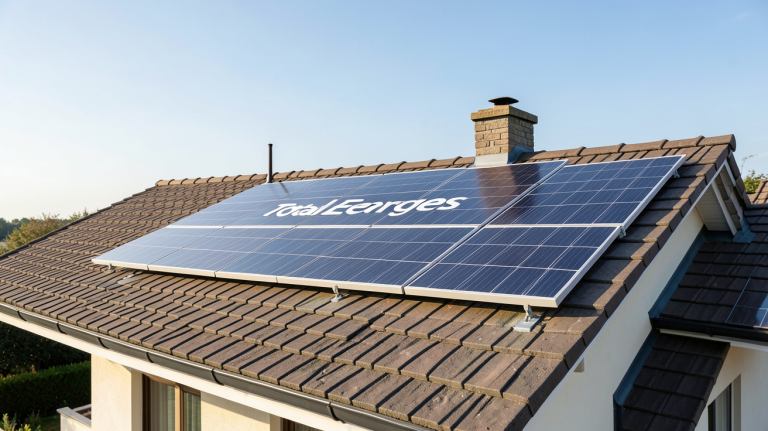 total energie panneau solaire installé sur le toit d'une maison moderne