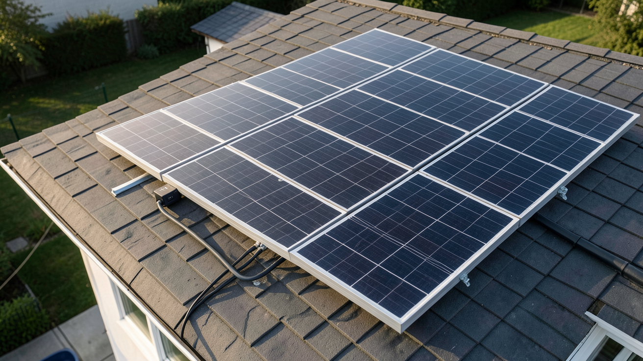 total energie solaire : kit Beem installé sur le toit d'une maison individuelle, installation solaire clé en main