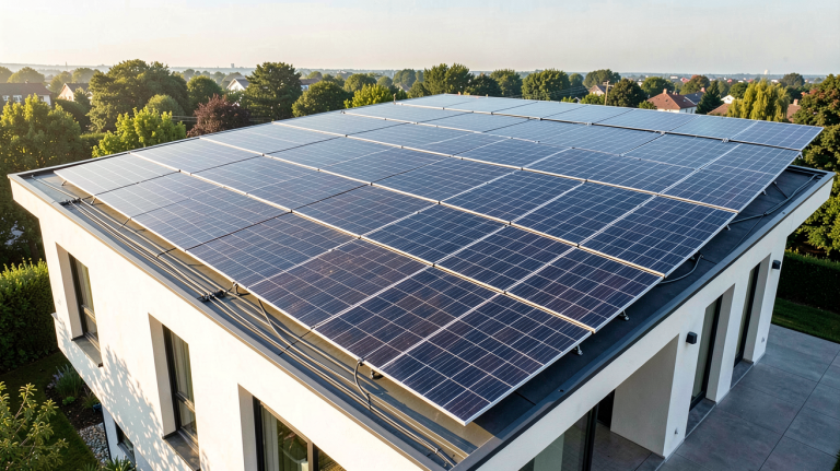 total panneaux solaires installés sur le toit d'une maison moderne