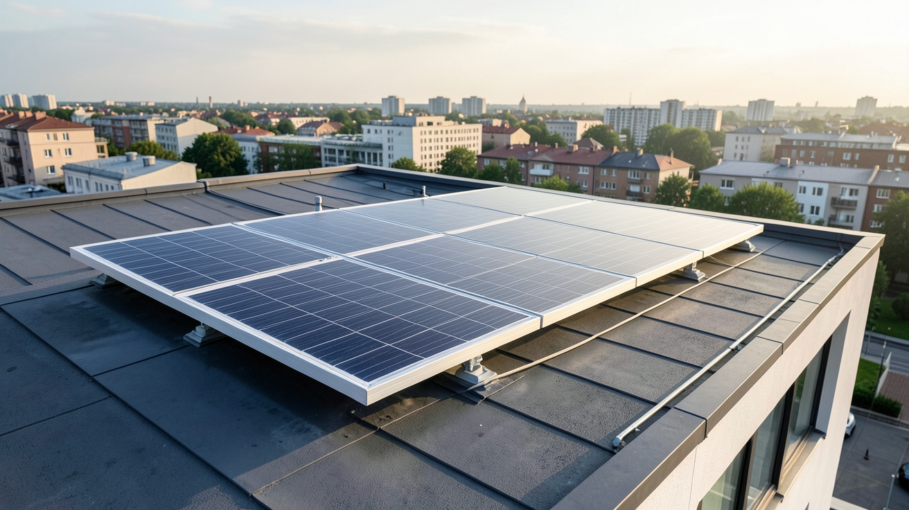 totalenergies panneau solaire installé sur le toit d'une maison en milieu urbain
