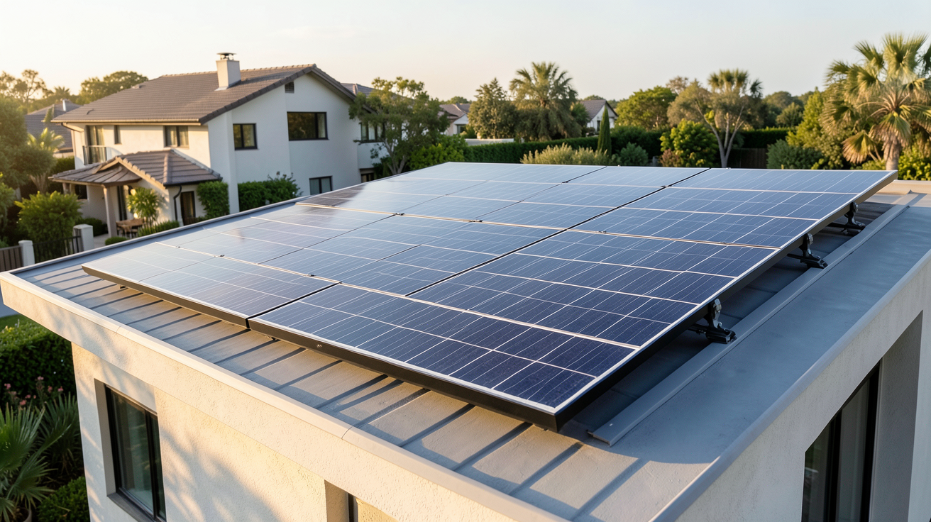 totalenergies panneau solaire SunPower haut de gamme installé sur le toit d'une maison moderne