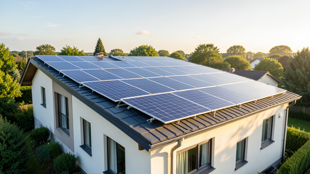 totalenergies panneaux photovoltaïques installés sur le toit d'une maison moderne