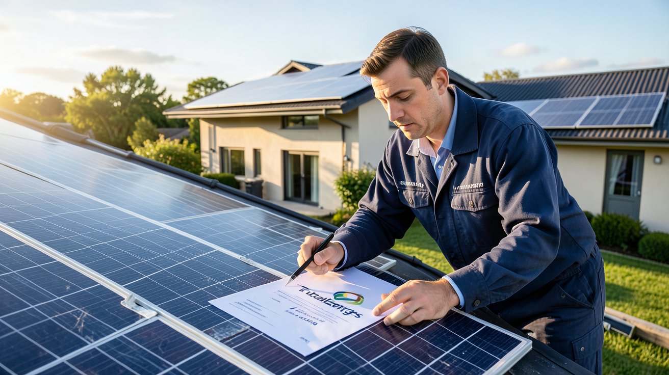 totalenergies panneaux solaires : technicien analysant un plan de toiture lors de l'étude d'un projet de pose