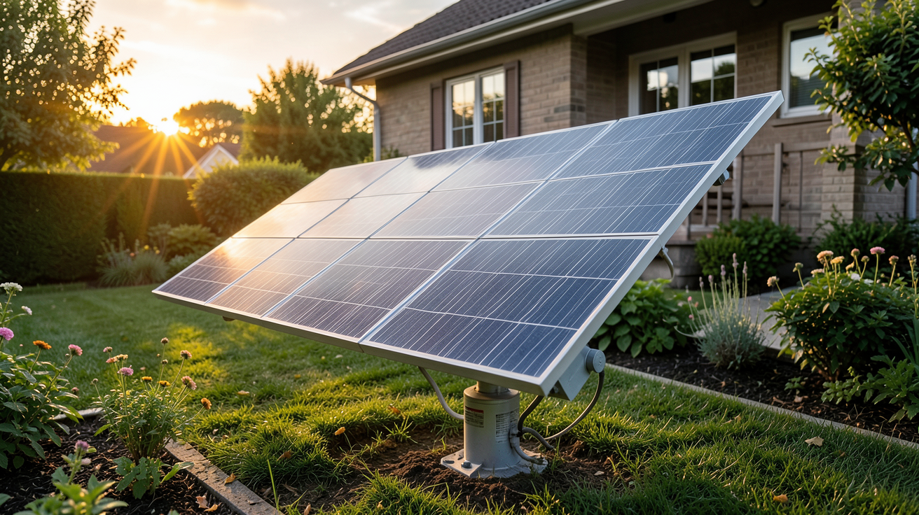 traqueur solaire installé dans le jardin d'une maison individuelle