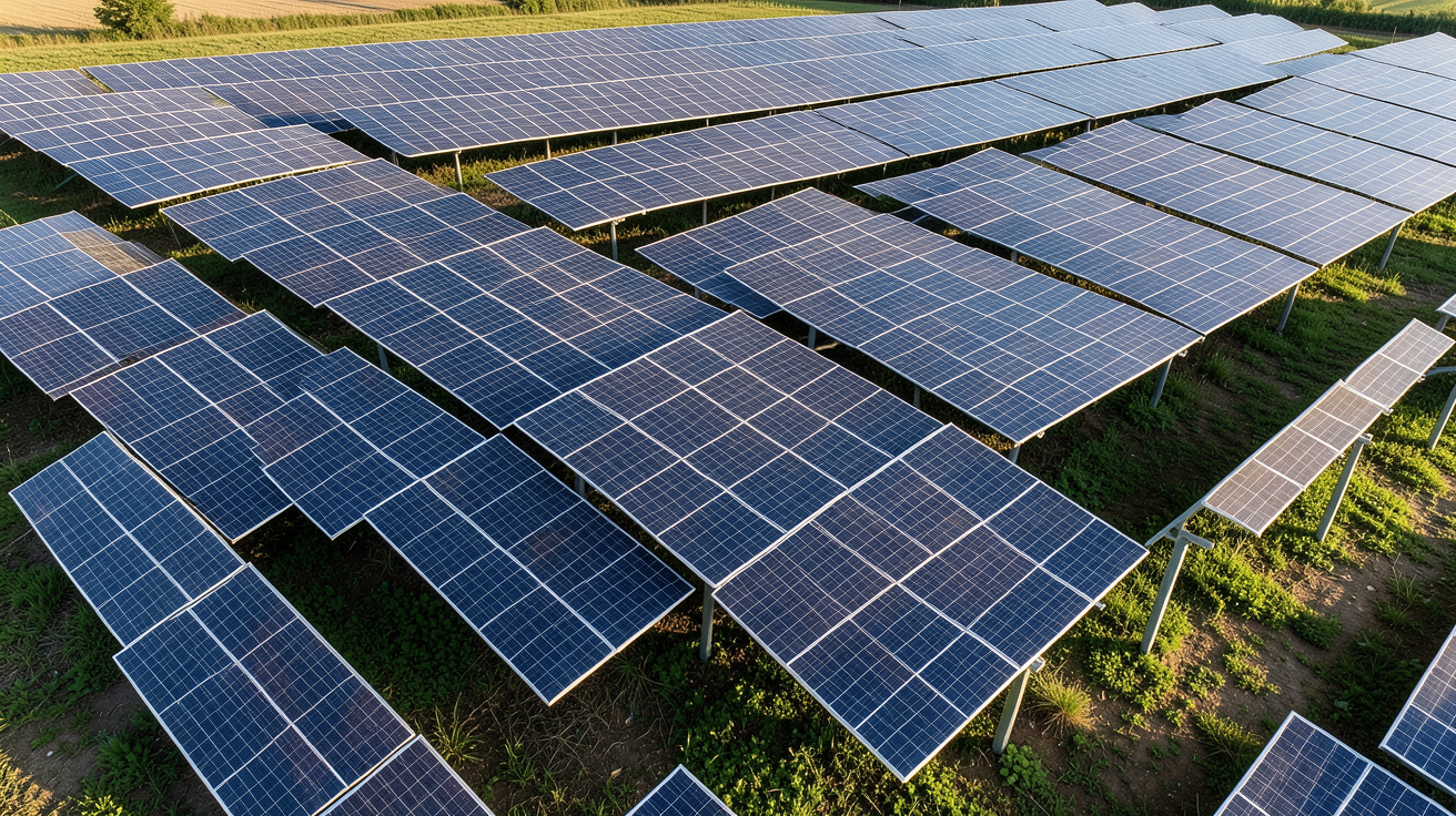 triangle photovoltaïque vu du ciel montrant cinq types de configurations géométriques différentes