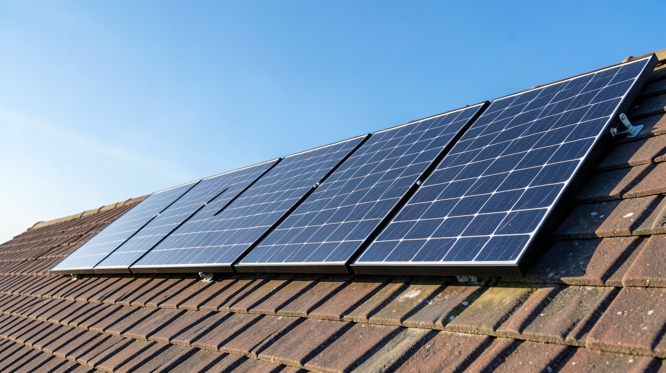triangle photovoltaïque composé de trois panneaux solaires triangulaires installés sur un toit incliné